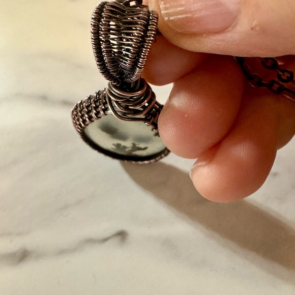 Handcrafted Copper Wire Woven Montana Moss Agate Pendant Necklace - Picture 5 of 6